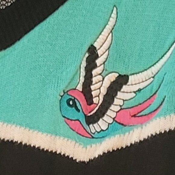 EUC Vintage Too Fast Y2k Swallow Bird Embroidered Cardigan - Picture 6 of 6